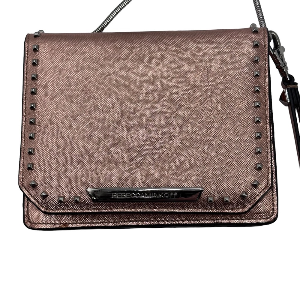 Authentic Rebecca Minkoff Rose Gold Wristlet‎ or Crossbody with silver studs